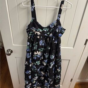 Floral Black Dress with Blue and Green Accents